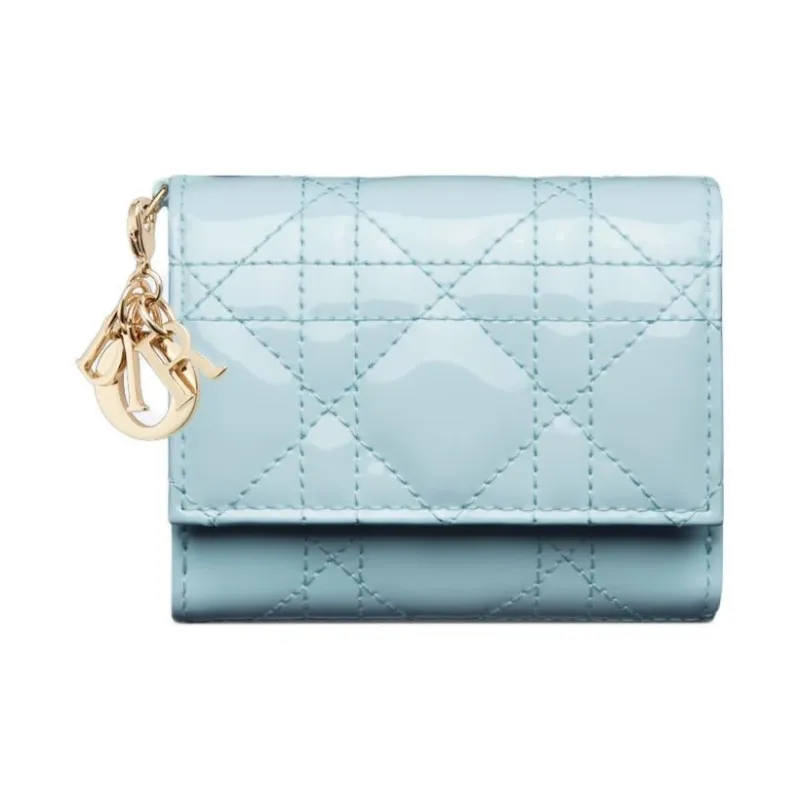 DIOR Lady Dior Patent Leather With Calfskin Wallet Women's Sky Blue-0