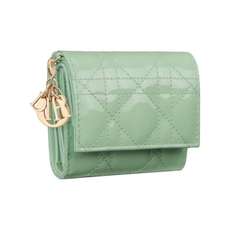 DIOR Lady Dior Calfskin Wallet Women's Green-1