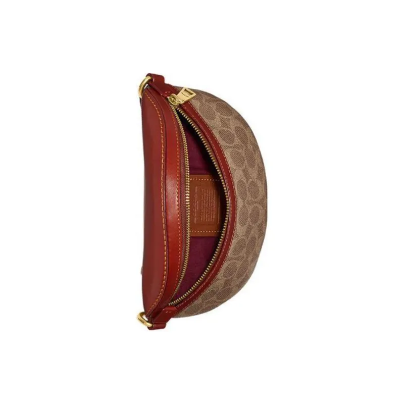 COACH Coated Canvas With Calfskin One Shoulder Crossbody Fanny Pack Trumpets Women's Tan-2