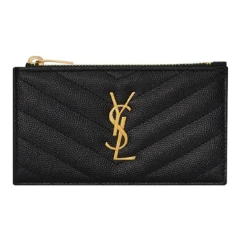 SAINT LAURENT CASSANDRE Leather Card Holder, Coin Purse, Card Holder Regular Women's Black