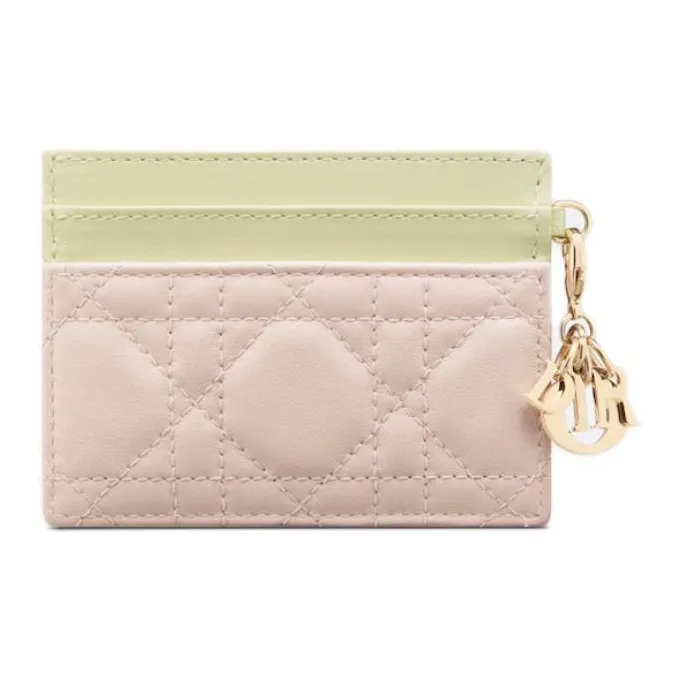 DIOR Lady Dior Sheepskin Card Holder Women's Light Yellow & Quartz Pink-1