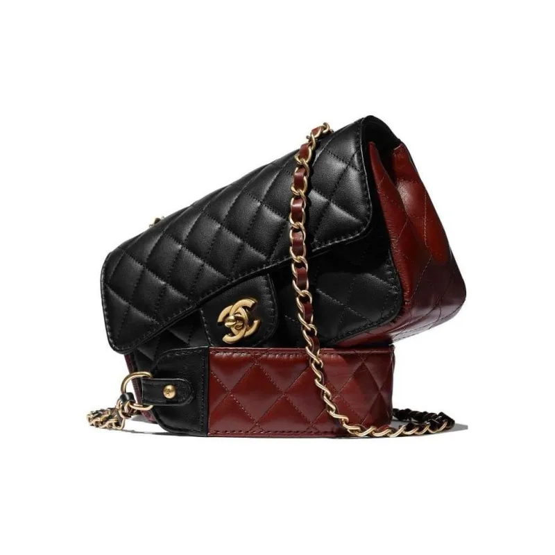 CHANEL Sheepskin Flap Bag, Crossbody Handbag Women's Black Red-0