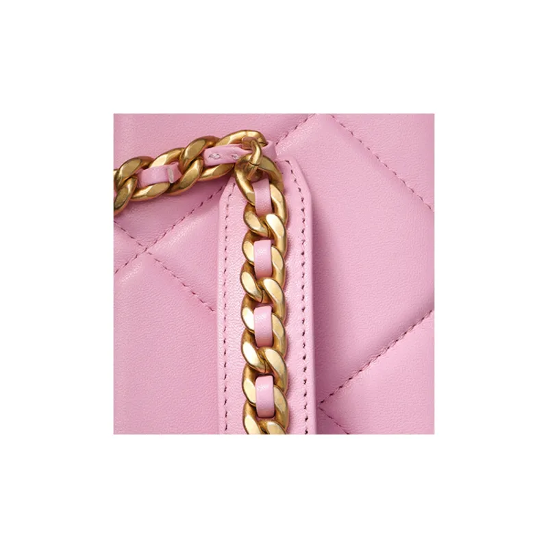 CHANEL 19Bag Shiny Lambskin Shoulder Bag, Crossbody Bag Women's Pink-4