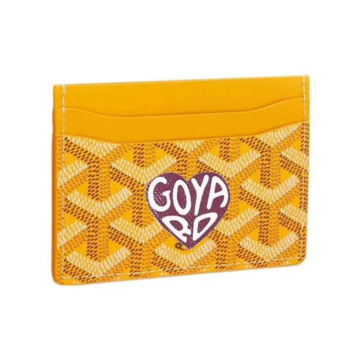 GOYARD Saint-Sulpice Canvas With Calfskin Card Clip Card Holder Unisex Yellow & Burgundy Small Heart-0