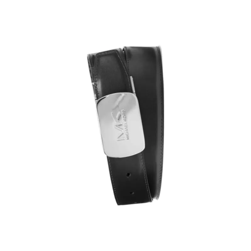 MICHAEL KORS Smooth Buckle With Logo Embossed Leather Belts Men's Black-2