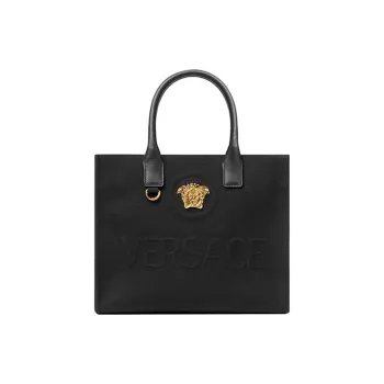 FANSIZHE La Medusa Cotton With Calfskin Tote Bag Shopping Bag Shoulder Bag Crossbody Bag Handbag Women's Black