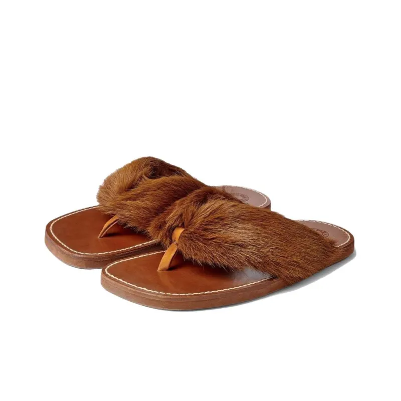 DRIES VAN NOTEN Fur-trim Leather Flip Flops-2