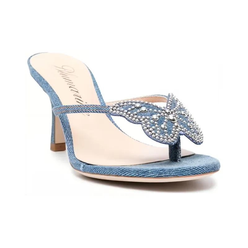 Blumarine 75mm Butterfly-patch Denim Sandals-2