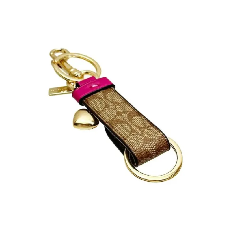 COACH Coated Canvas With Smooth Leather Keychain Bag Accessory Women's Khaki & Cherry Red-1