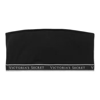 Victoria's Secret PINK Logo Cotton Wireless Bandeau Bralette/Black Bra Women's Black