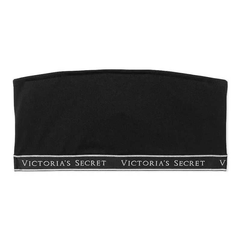 Victoria's Secret PINK Logo Cotton Wireless Bandeau Bralette/Black Bra Women's Black-0