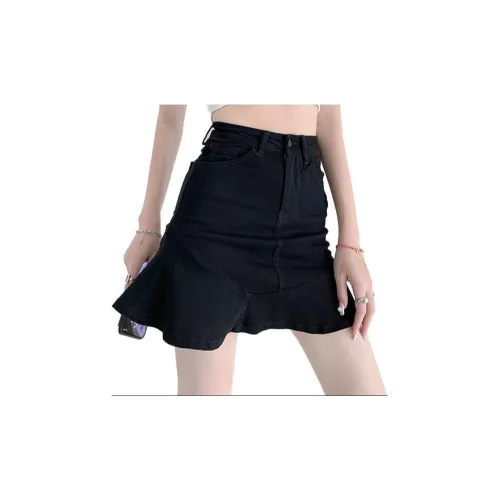 La Chapelle Denim Short Skirts Women's Black