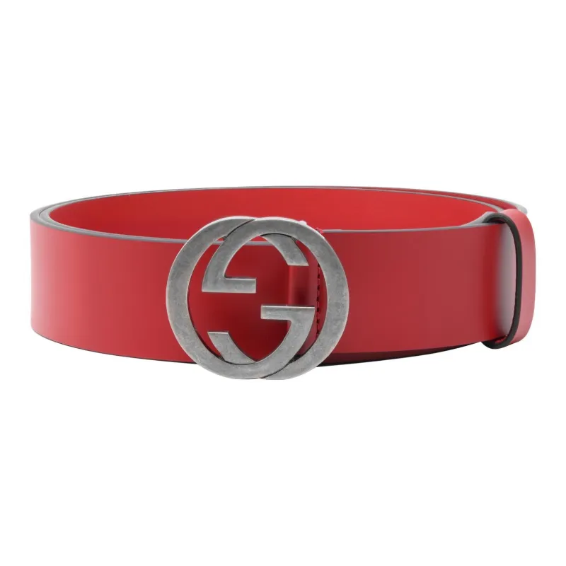 GUCCI Individual Trendy Smooth Buckle Black Oil Edge Leather Belts Men's Width: 3.5cm-0