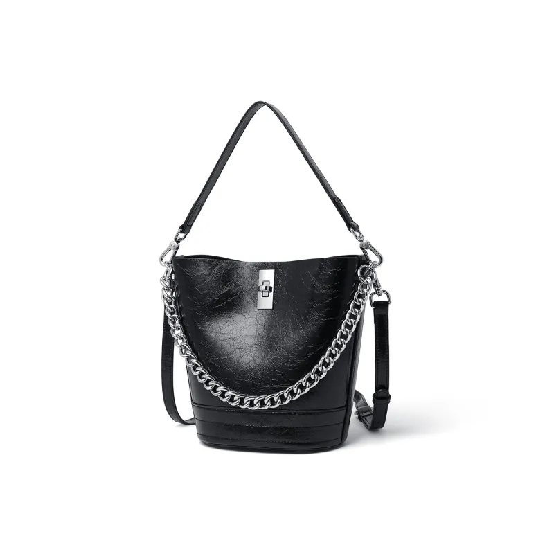 RED DRAGONFLY Cow Leather Handbag Shoulder Bag Bucket Bag Regular Women's Black-0
