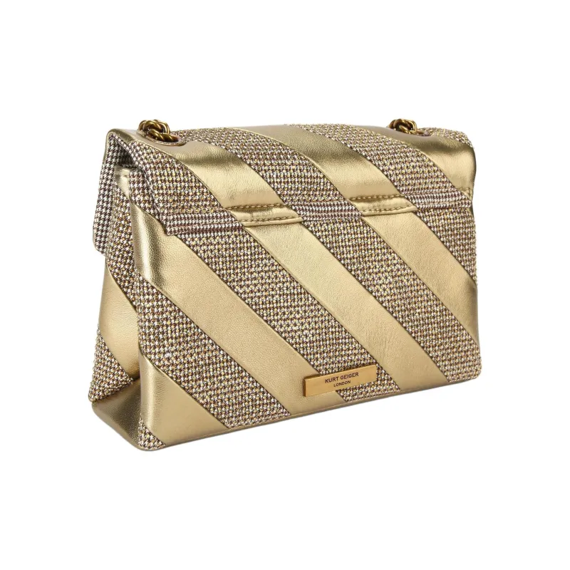 Kurt Geiger London Fabric With Leather Shoulder Bag Crossbody Bag Medium Size Women's Gold-3