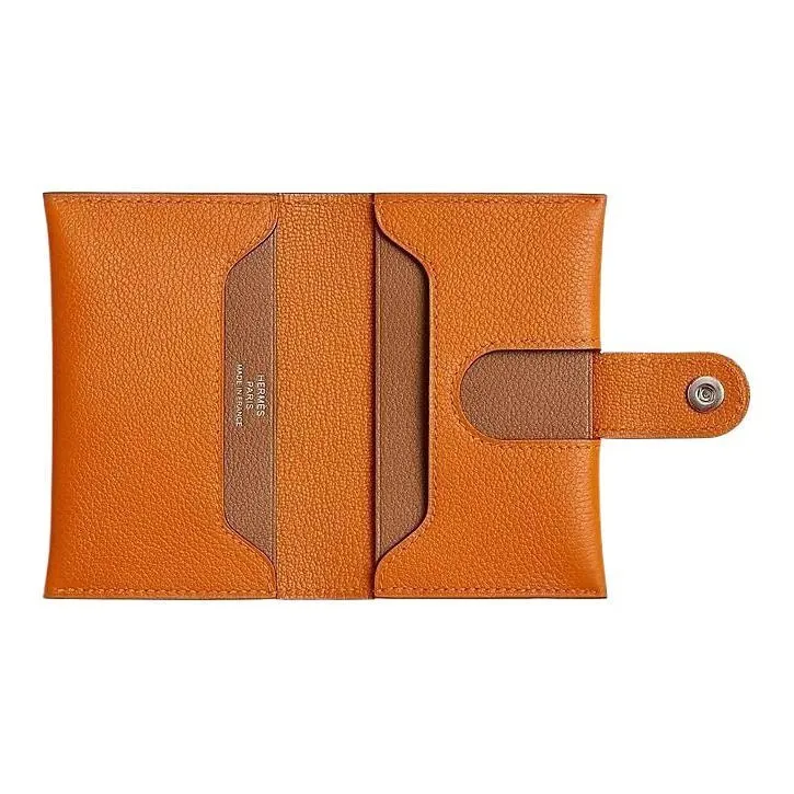 HERMES Evercolor Calfskin Card Holder Regular Unisex Orange-1