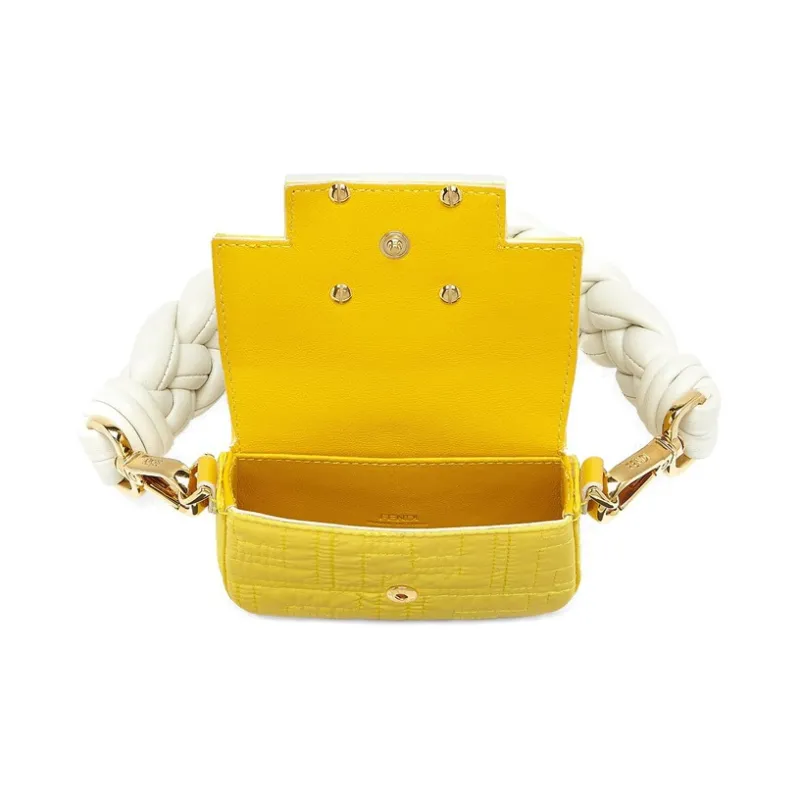 FENDI Baguette Lambskin Nylon Baguette Bag Handbag Women's Yellow & White-3