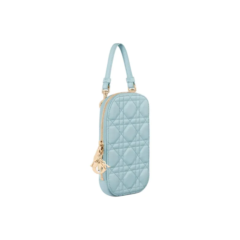 DIOR Lady Dior Lambskin Portable One Shoulder Crossbody Cell Phone Pouch Women's Sky Blue-1