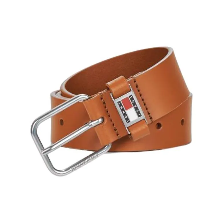 Tommy Hilfiger Solid Color Decoration Pin Buckle Leather Belts Men's Brown Width 3.5CM-0