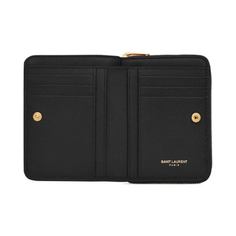 SAINT LAURENT Monogram Cow Leather Wallet Women's Black-3
