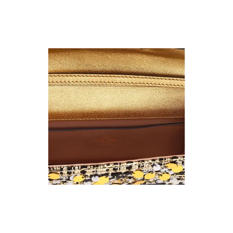Valentino Locò Leather Portable Crossbody Bag Shoulder Bag Women's Gold-3
