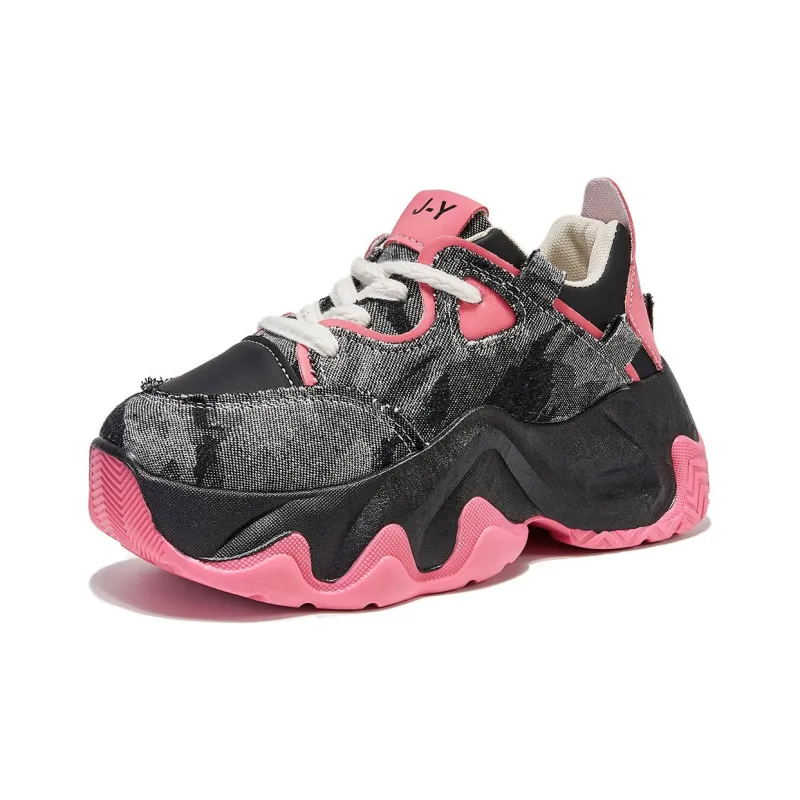 VICTORIA&VERA Height Increasing Coverage Low Top Chunky Sneakers Women's Rose Red-1