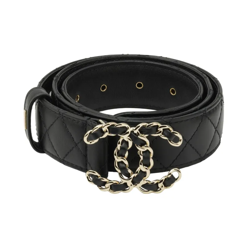 CHANEL Cow Leather Leather Belts Women's Black --2