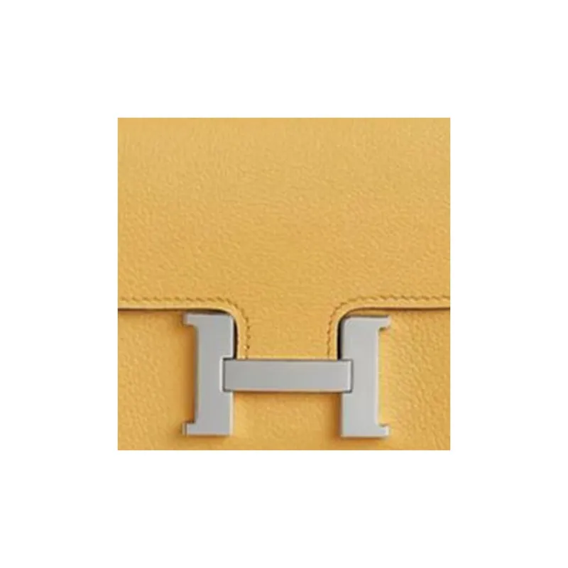 HERMES Constance Slim Evercolor Calfskin Wallet Card Holder Coin Purse Fanny Pack Women's Sun Yellow With Denim Blue-3