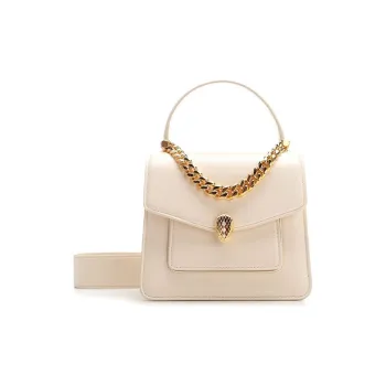 BVLGARI Serpenti Forever Lambskin Handbag Trumpets Women's Ivory Opal White
