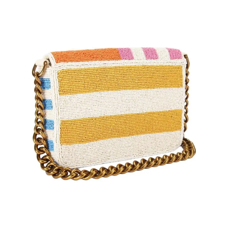 Kurt Geiger London Beads Decoration Fabric Handbag Shoulder Bag Women's Beige White & Multicolor-2