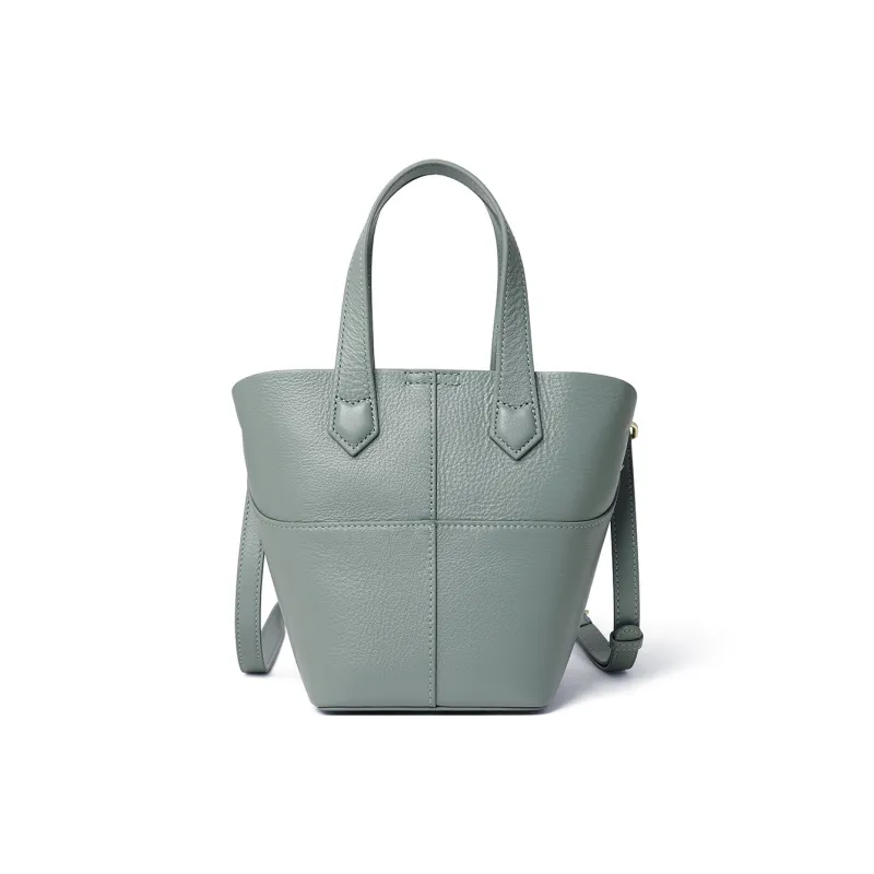 RED DRAGONFLY Cow Leather Bucket Bag, Shoulder Bag, Crossbody Bag, Handbag Regular Women's Khaki, Light Green-7