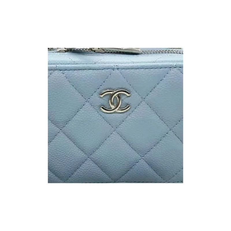 CHANEL 22P Litchi Grain Cow Leather Box Bag, One Shoulder Handbag Mini Women's Blue-1