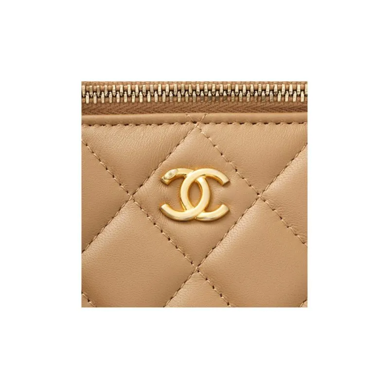 CHANEL Lambskin Chain Box Bag, One Shoulder Makeup Bag, Crossbody Bag Trumpets Women's Camel-4