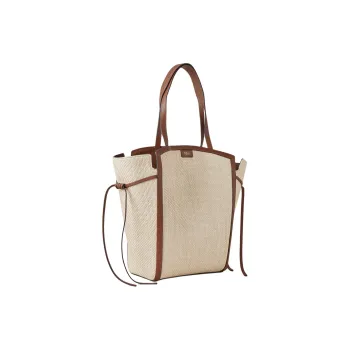 Mulberry Raffia Tote Bag, Shopping Bag, Shoulder Bag, Handbag Women's Ecru & Bright Umber