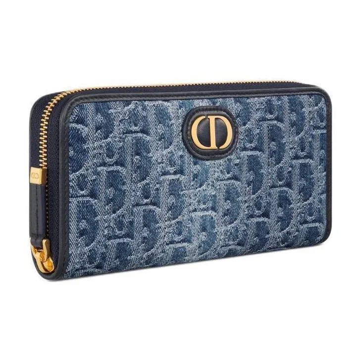 DIOR 30 Montaigne Oblique Jacquard Denim Wallet Women's Blue-1