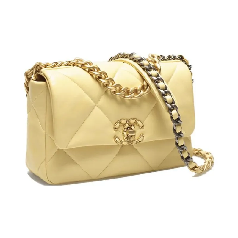 CHANEL 19Bag Sheepskin Shoulder Bag, Crossbody Bag Trumpets Women's Light Yellow-1