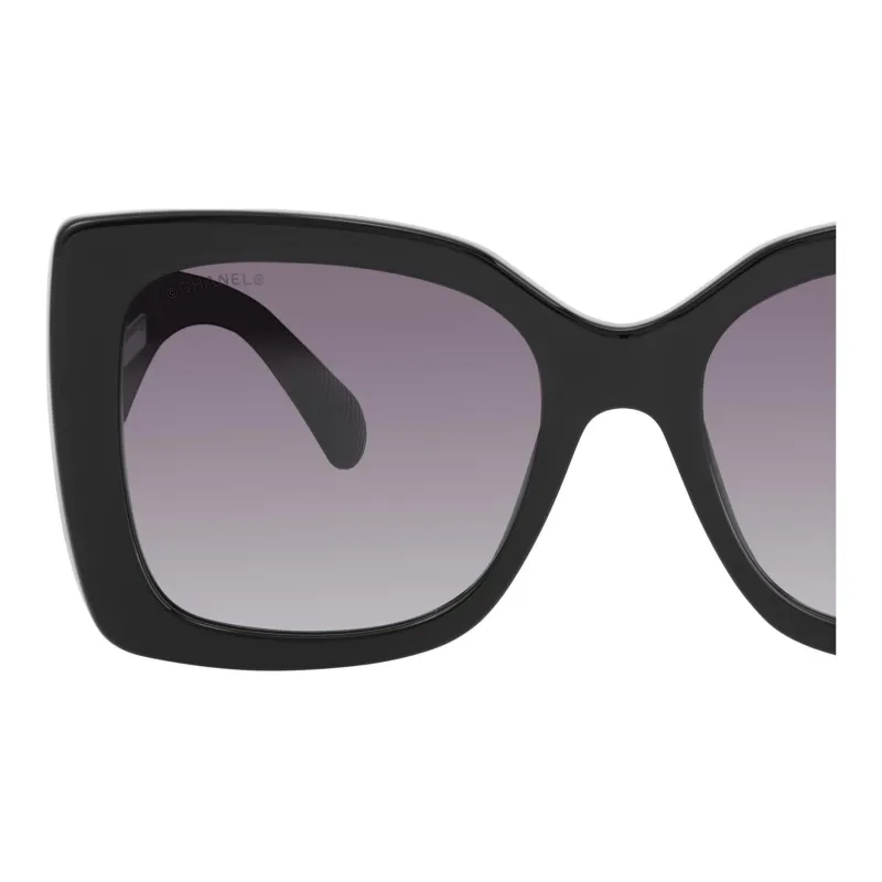 CHANEL Plate Frame Irregular Shape Sunglasses Unisex Black-3