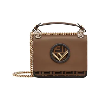 FENDI Kan I Leather Portable Crossbody Bag Shoulder Bag Mini Women's Brown