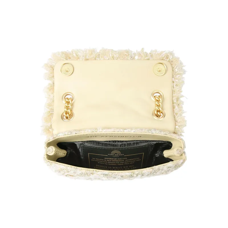 Kurt Geiger London Tweed Fabric Shoulder Bag Crossbody Bag Mini Women's Champagne-3