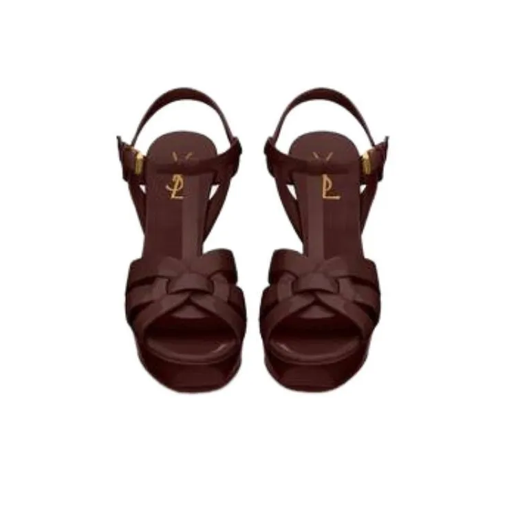 SAINT LAURENT Tribute 75 Patent Platform Sandals-4