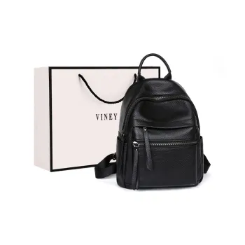 VINEY Cow Leather Backpack Handbag Tubas Women's Black