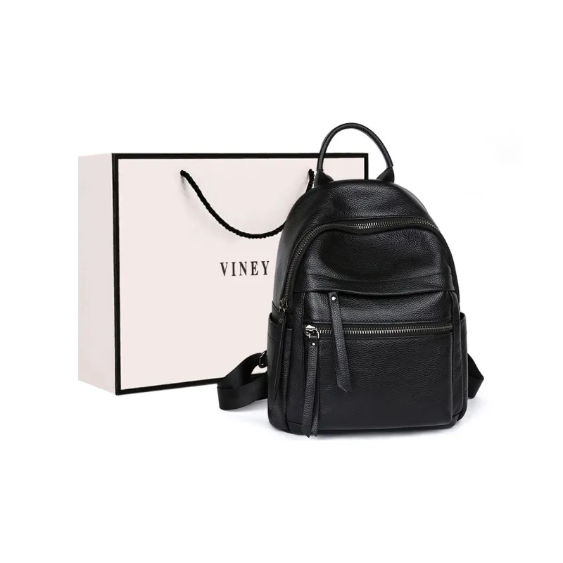 VINEY Cow Leather Backpack Handbag Tubas Women's Black-0