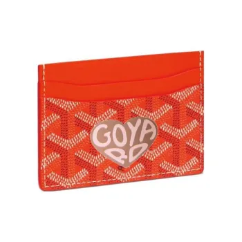 GOYARD Saint-Sulpice Canvas With Calfskin Card Clip Card Holder Unisex Orange/Gray Pink Small Heart
