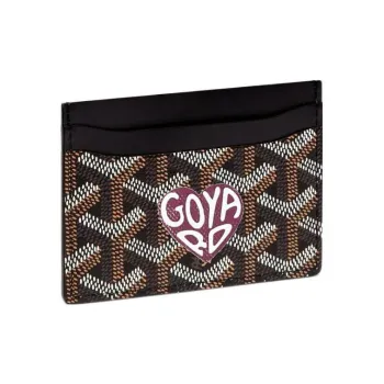 GOYARD Saint-Sulpice Canvas With Calfskin Card Clip Card Holder Unisex Black & Burgundy Small Heart