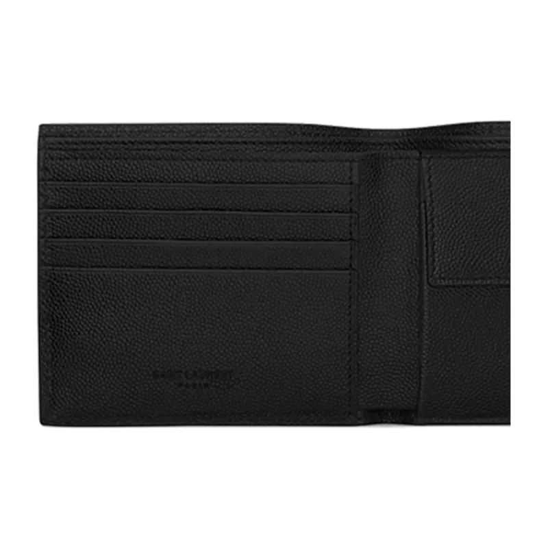 SAINT LAURENT Grained Embossed Leather Wallet Men's Black-4