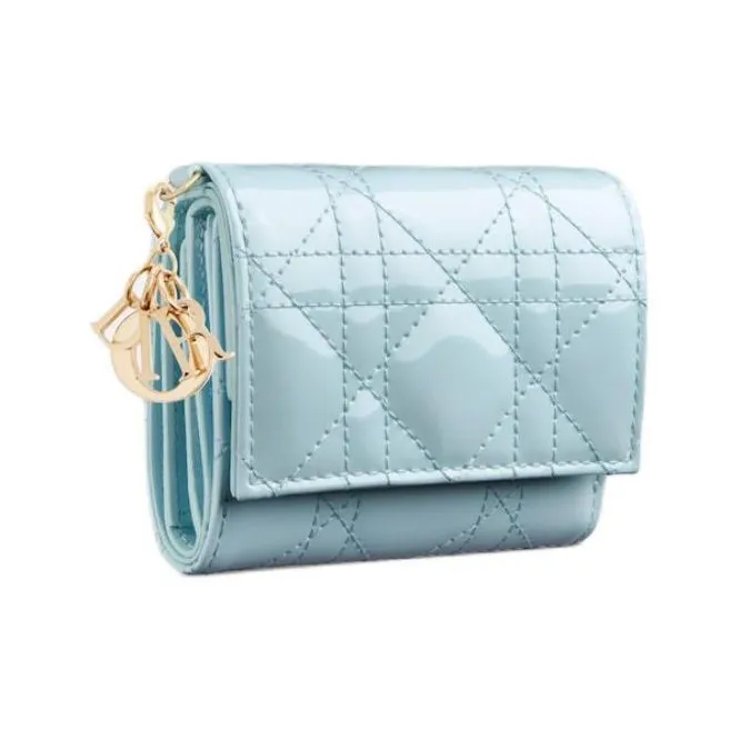 DIOR Lady Dior Patent Leather With Calfskin Wallet Women's Sky Blue-1