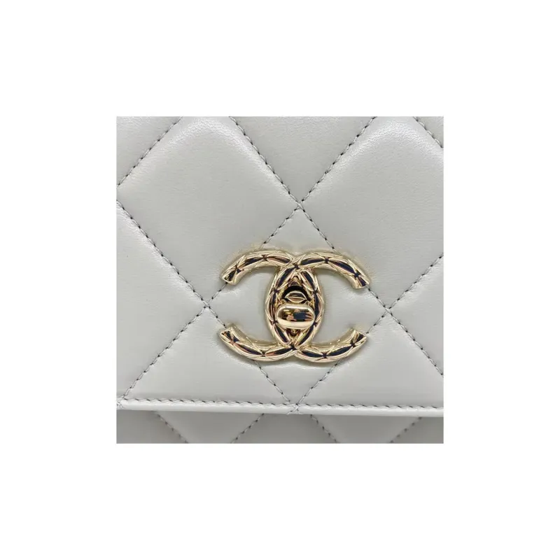 CHANEL Trendy Cc Lambskin Flap Bag, One Shoulder Handbag, Crossbody Bag Women's Light Gray Green-8