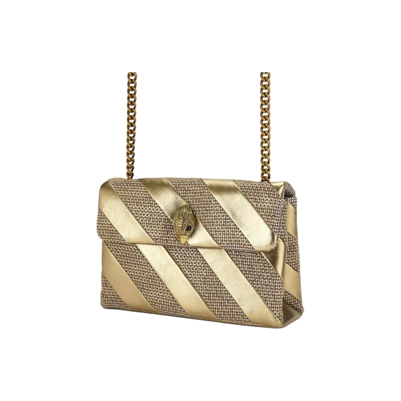 Kurt Geiger London Fabric With Leather Shoulder Bag Crossbody Bag Medium Size Women's Gold-2