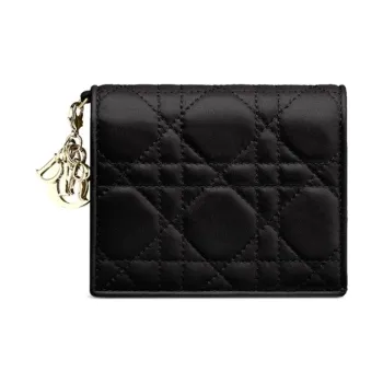 DIOR Lady Dior Sheepskin Wallet Mini Women's Black