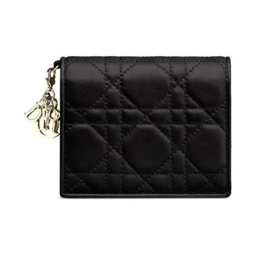DIOR Lady Dior Sheepskin Wallet Mini Women's Black
